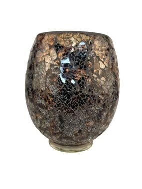 Modern European Mosaic Glass Candle Holder Smoky Crackle Pattern 6" Contemporary